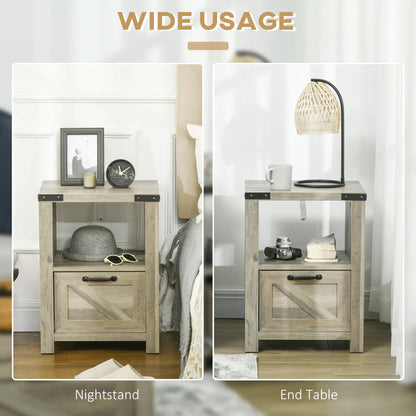 Farmhouse Side Table with Storage, Drawer, Open Shelf, Grey Side Tables at Gallery Canada