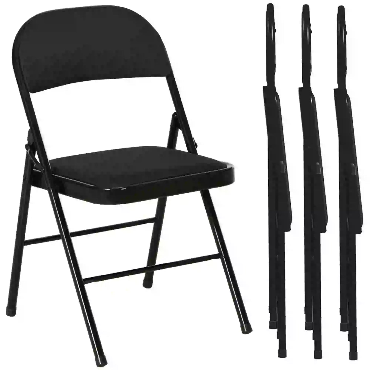 Set of 4 Foldable Metal Chairs, Linen Padded Seat, Open Back, Black Dining Chairs Black at Gallery Canada