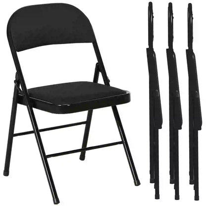 Set of 4 Foldable Metal Chairs, Linen Padded Seat, Open Back, Black Dining Chairs Black at Gallery Canada