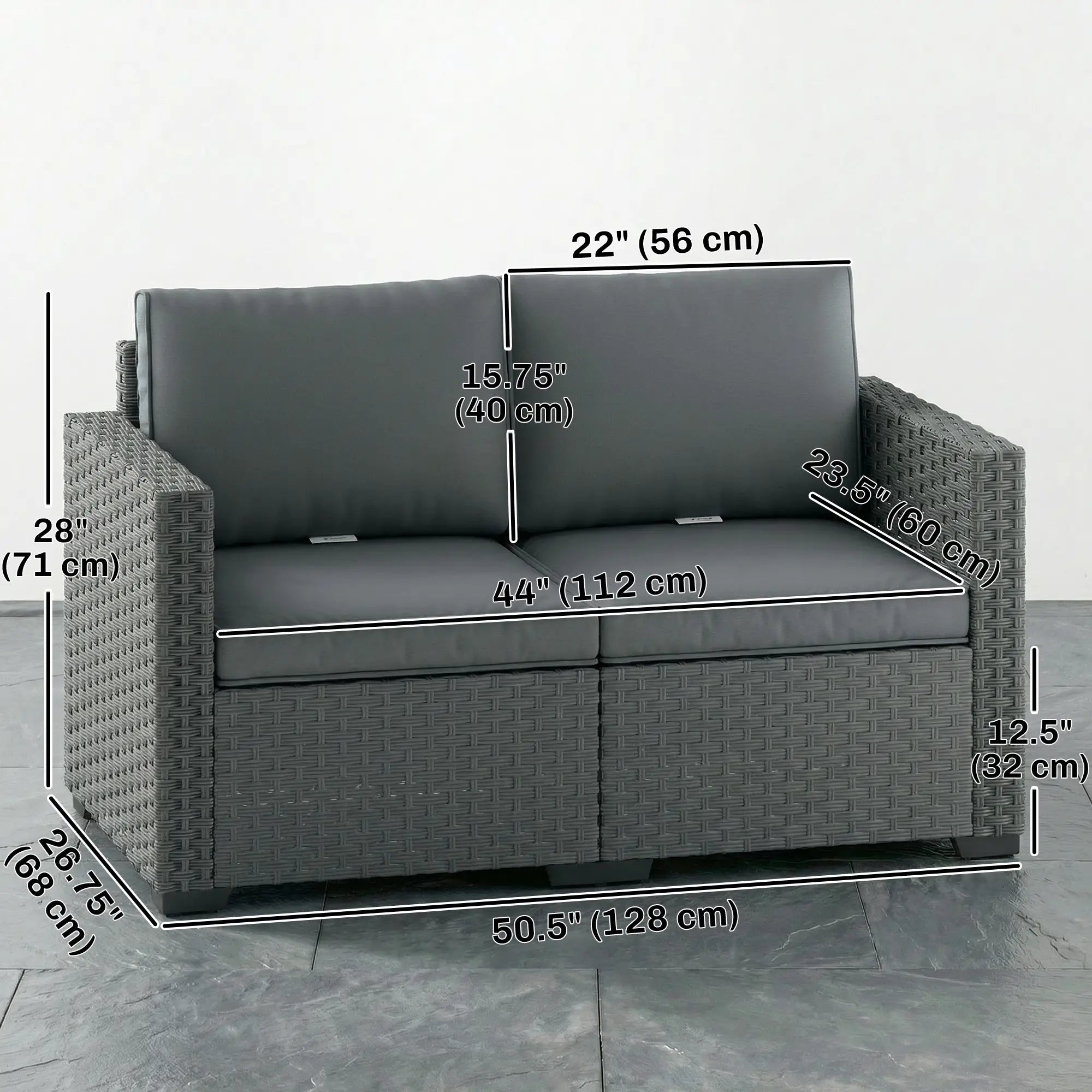 2 Seater Outdoor Couch, Deep Seat, Cushions, Wide Armrests, Dark Grey Patio Furniture Sets at Gallery Canada