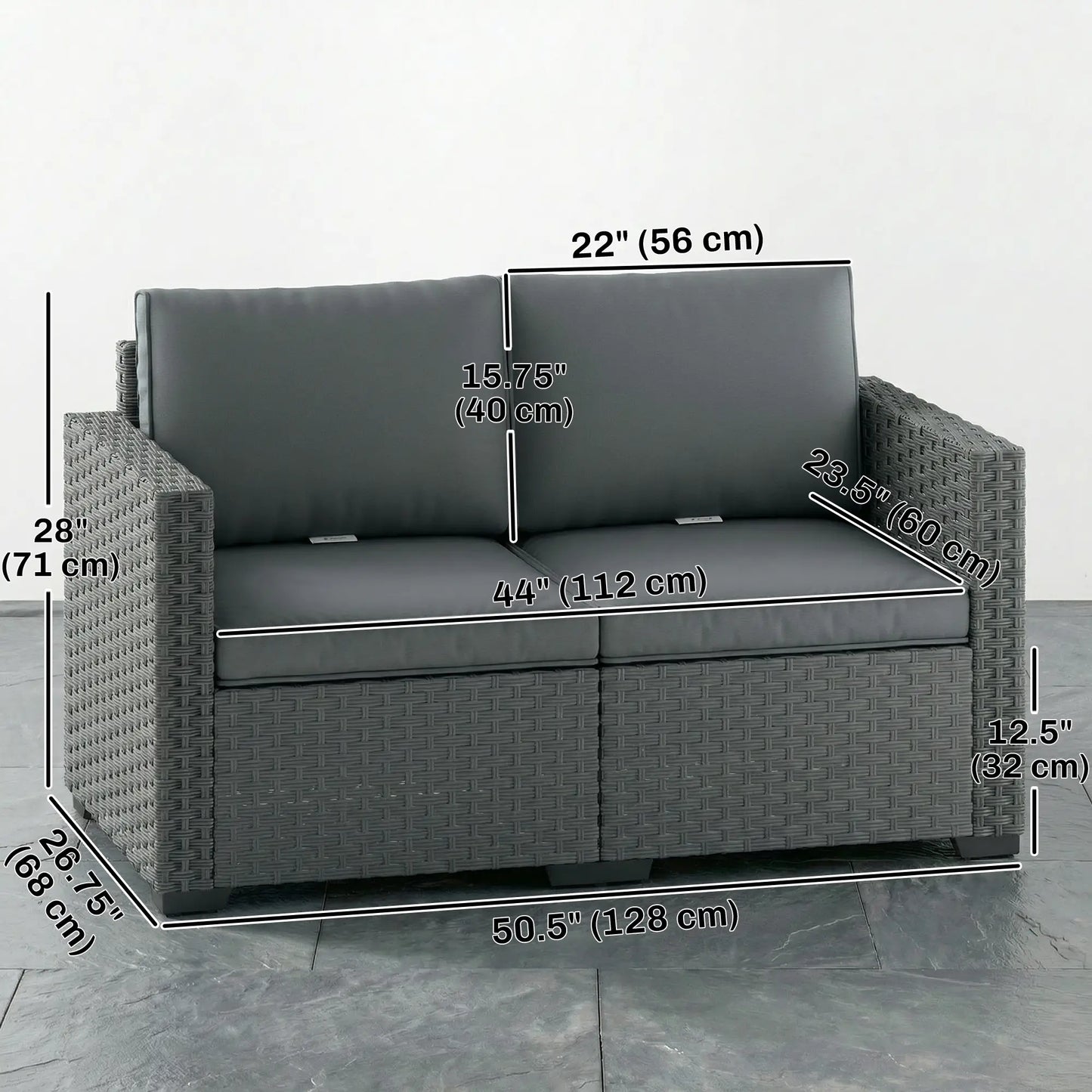 2 Seater Outdoor Couch, Deep Seat, Cushions, Wide Armrests, Dark Grey Patio Furniture Sets at Gallery Canada