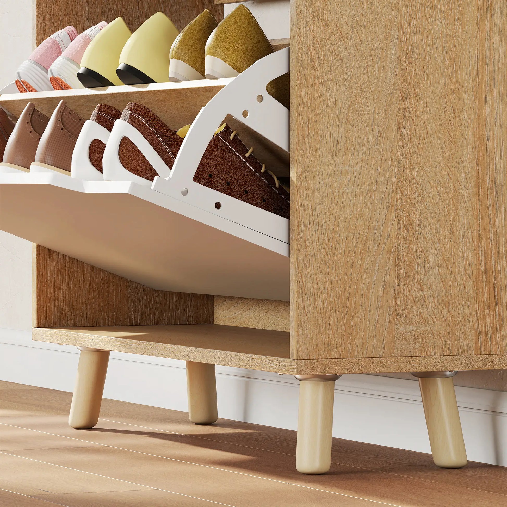 Narrow Shoe Cabinet, 2 Flip Drawers, Adjustable Shelves, White Shoe Storage Cabinets & Racks at Gallery Canada