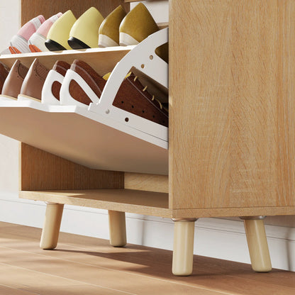 Narrow Shoe Cabinet, 2 Flip Drawers, Adjustable Shelves, White Shoe Storage Cabinets & Racks at Gallery Canada