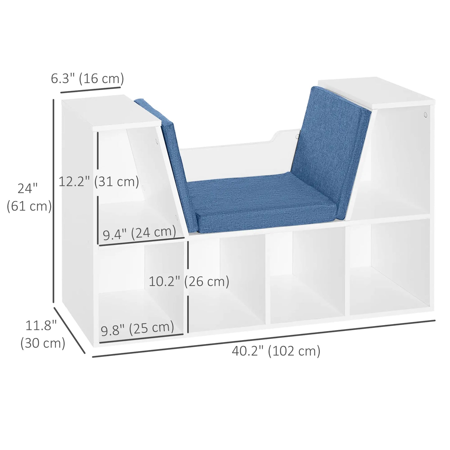 6-Cubby Bookcase with Seat Cushion, Cube Storage Shelf, Blue White Bookshelves at Gallery Canada