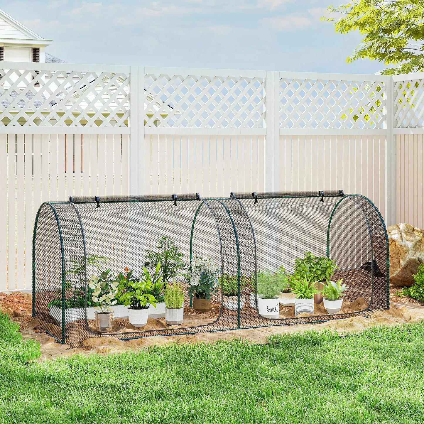 8' x 3' Crop Cage, Garden Plant Protector, 3 Zippered Doors, Black