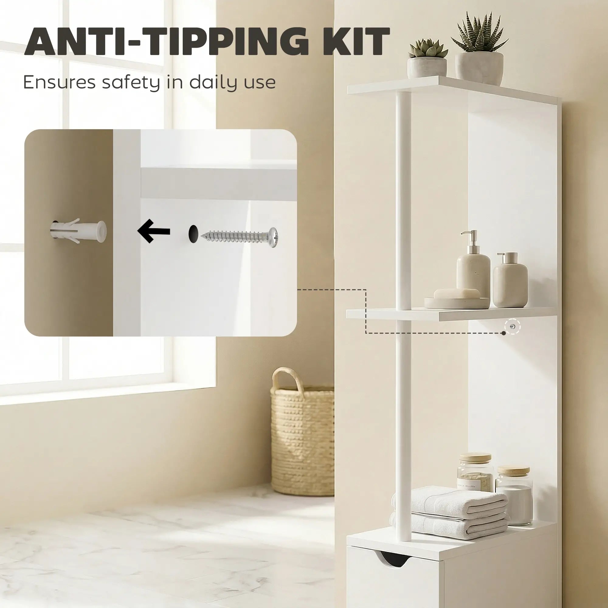 Tall Narrow Bathroom Storage Cabinet, Drawers and Open Shelves, White Bathroom Cabinets at Gallery Canada