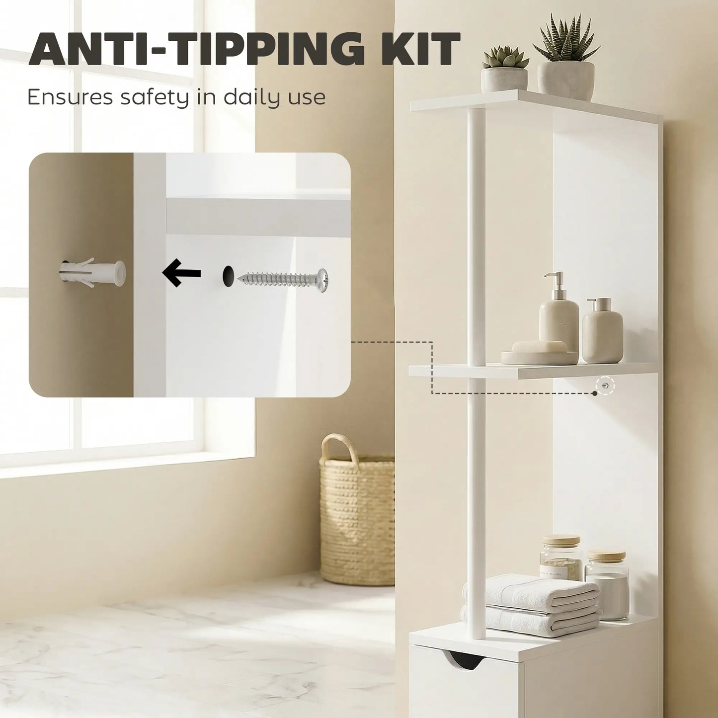 Tall Narrow Bathroom Storage Cabinet, Drawers and Open Shelves, White Bathroom Cabinets at Gallery Canada
