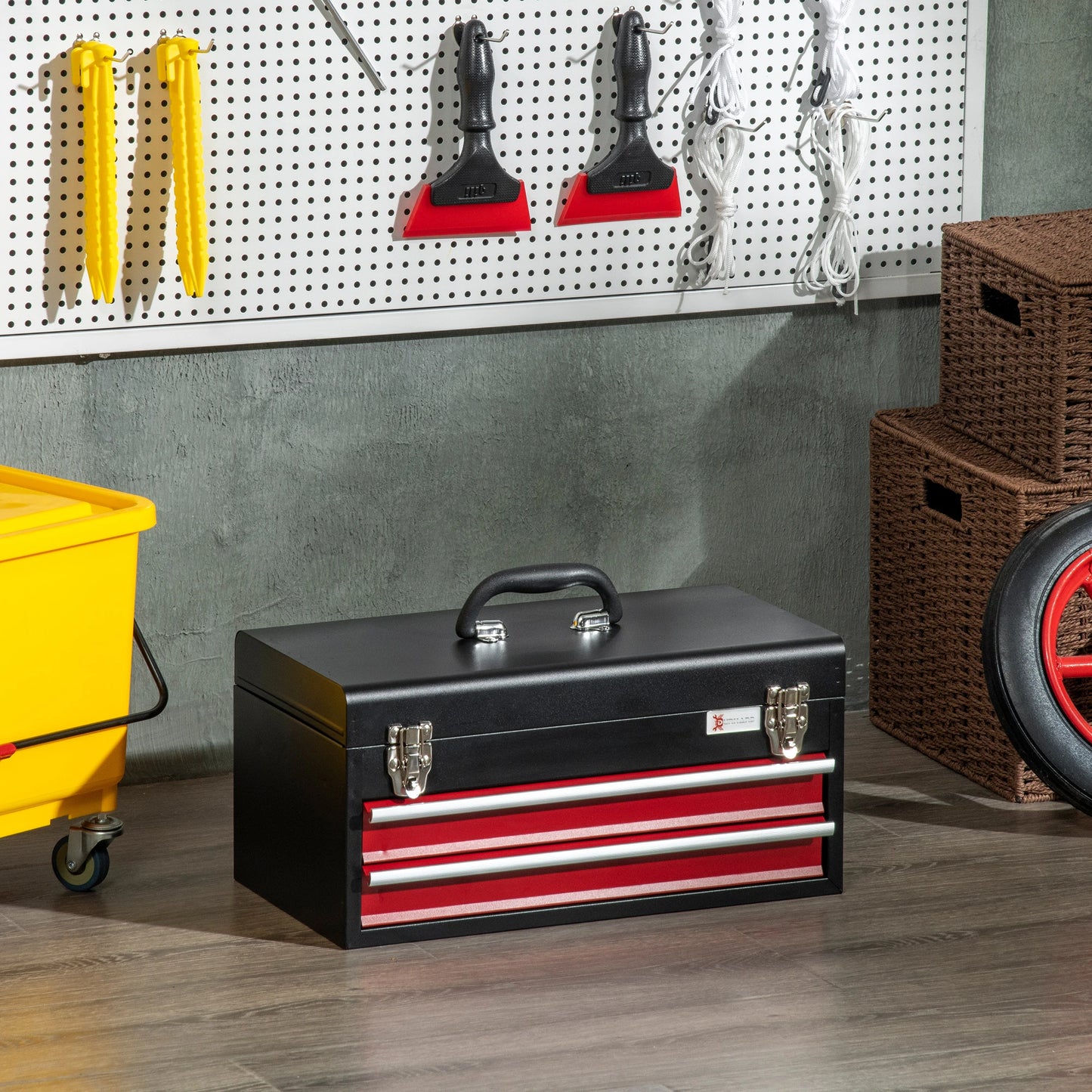 8.7" Portable Metal Tool Box, 2 Drawer Lockable Chest, Red Tool Organizers at Gallery Canada