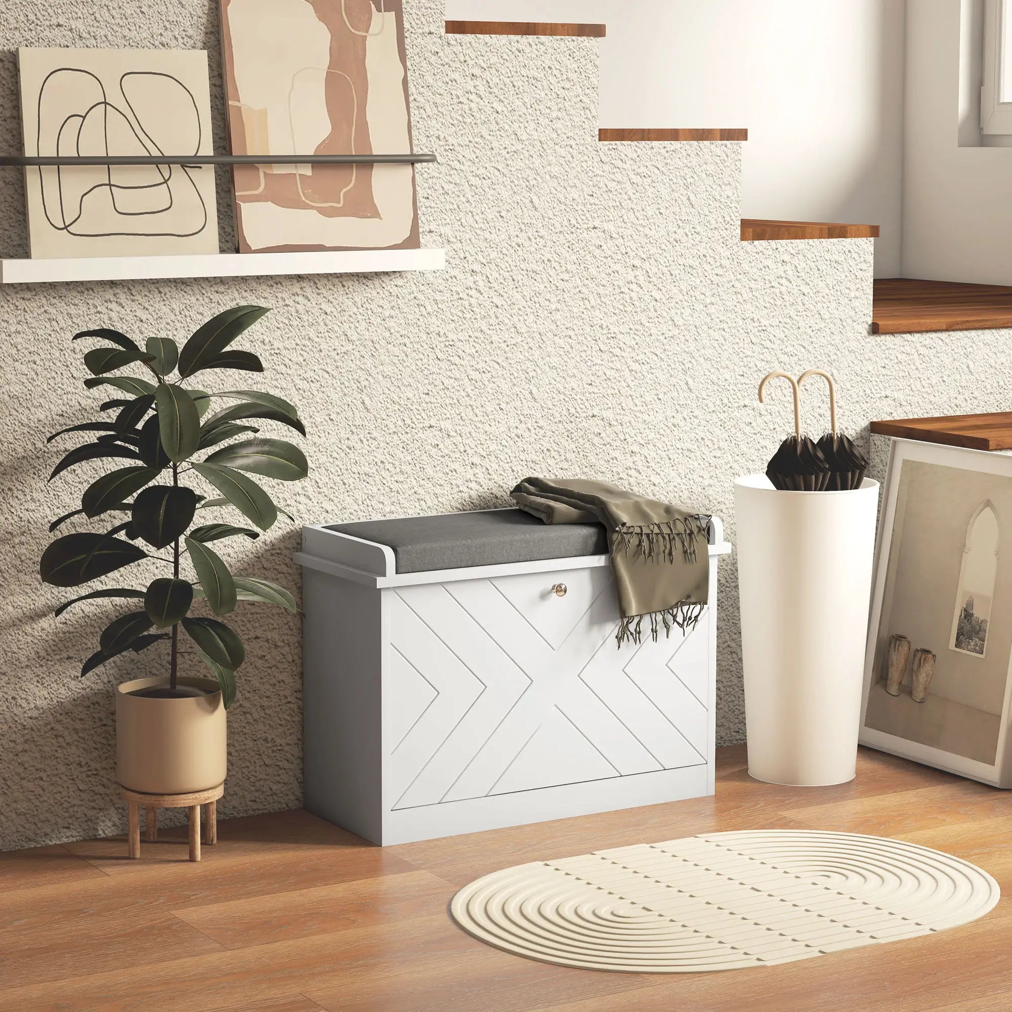 Upholstered Shoe Storage Bench with Flip Drawer, Adjustable Shelf, 6 Pairs Shoe Storage Cabinets & Racks at Gallery Canada