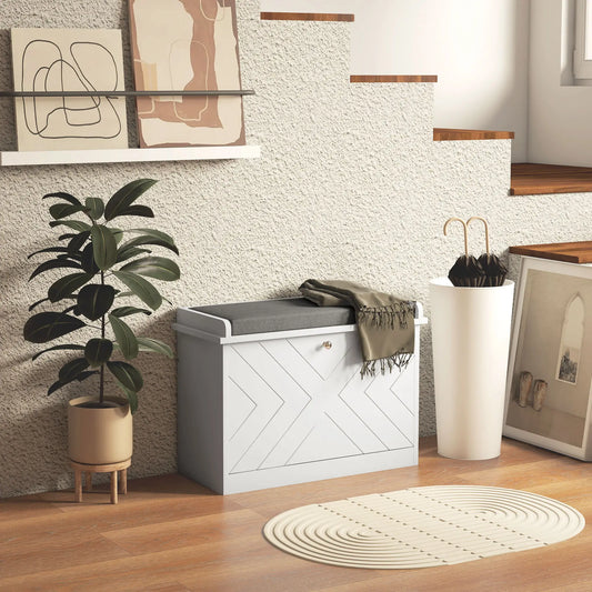 Upholstered Shoe Storage Bench with Flip Drawer, Adjustable Shelf, 6 Pairs Shoe Storage Cabinets & Racks White at Gallery Canada