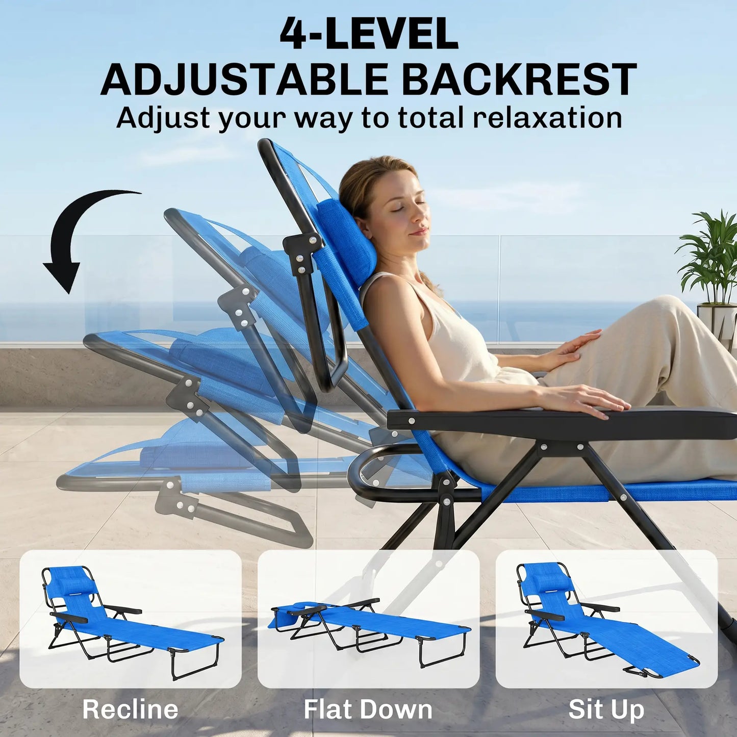 Folding Lounge Chair, Reclining Back, Dark Blue Lounger Chairs at Gallery Canada
