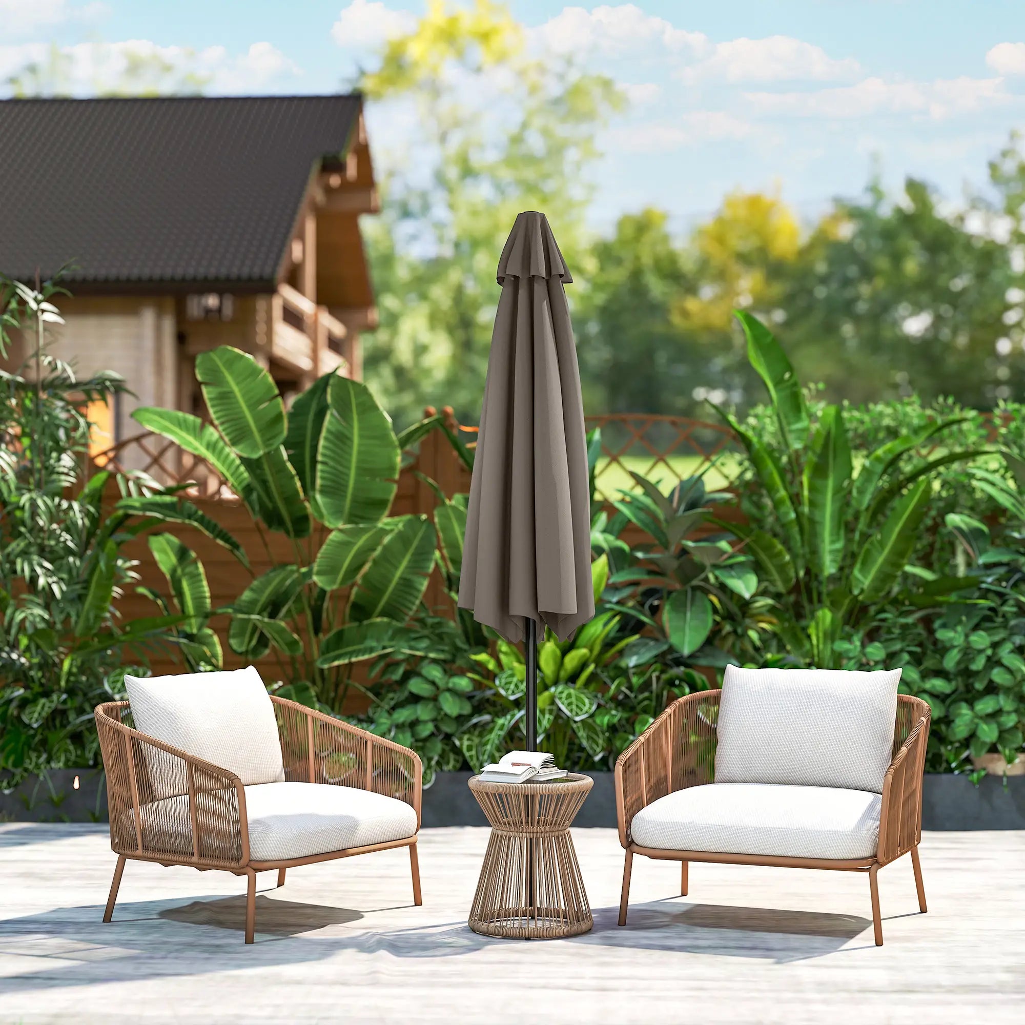 Patio Sun Umbrella, Outdoor Parasol, 6 Ribs, Dark Grey Sun Umbrellas at Gallery Canada