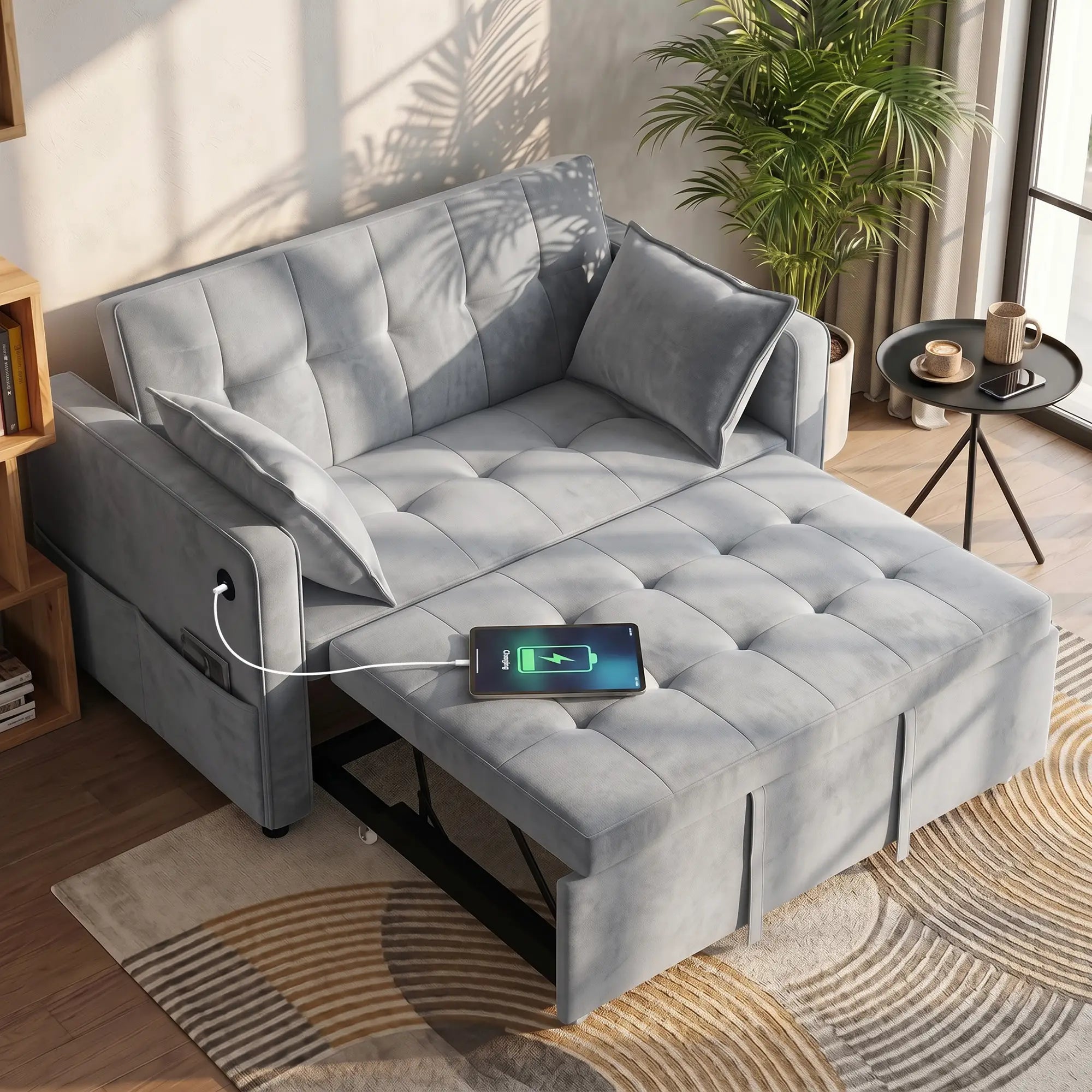 3-In-1 Convertible Sofa Bed, Pull Out Sleeper, Adjustable Backrest, Light Grey 2-Seater Sofas at Gallery Canada