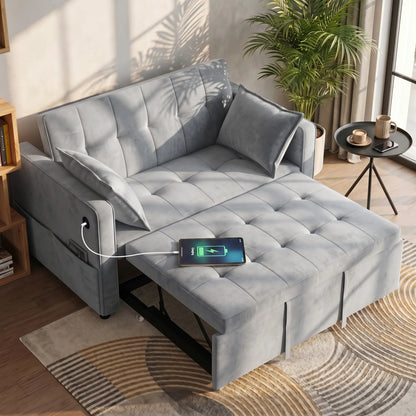 3-In-1 Convertible Sofa Bed, Pull Out Sleeper, Adjustable Backrest, Light Grey 2-Seater Sofas at Gallery Canada