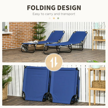 Set of 2 Folding Outdoor Lounge Chairs, Reclining Back, Breathable Mesh, Blue Lounger Chairs at Gallery Canada