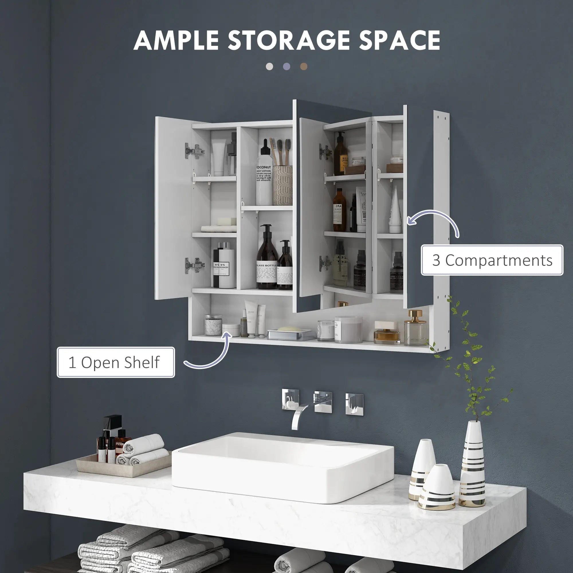 Wall Mounted Medicine Cabinet with Mirror, Adjustable Shelves, White Mirror Medicine Cabinets at Gallery Canada