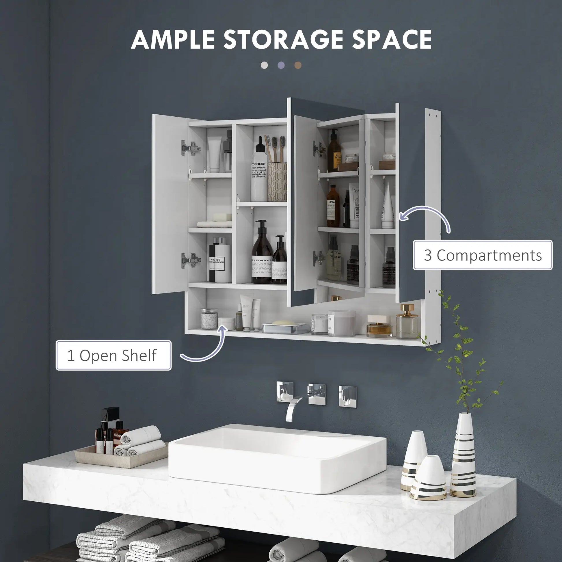 Wall Mounted Medicine Cabinet with Mirror, Adjustable Shelves, White Mirror Medicine Cabinets at Gallery Canada