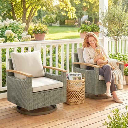 Patio Swivel Chairs Set Of 2, PE Rattan Wicker Chair, Cream White Patio Chairs at Gallery Canada