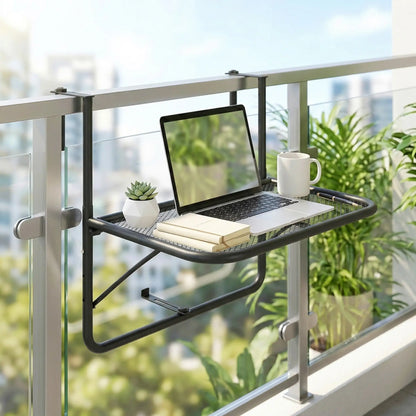 Adjustable Balcony Hanging Table, Metal Wall Desk, Outdoor Flower Stand, Black Balcony Table Hanging at Gallery Canada