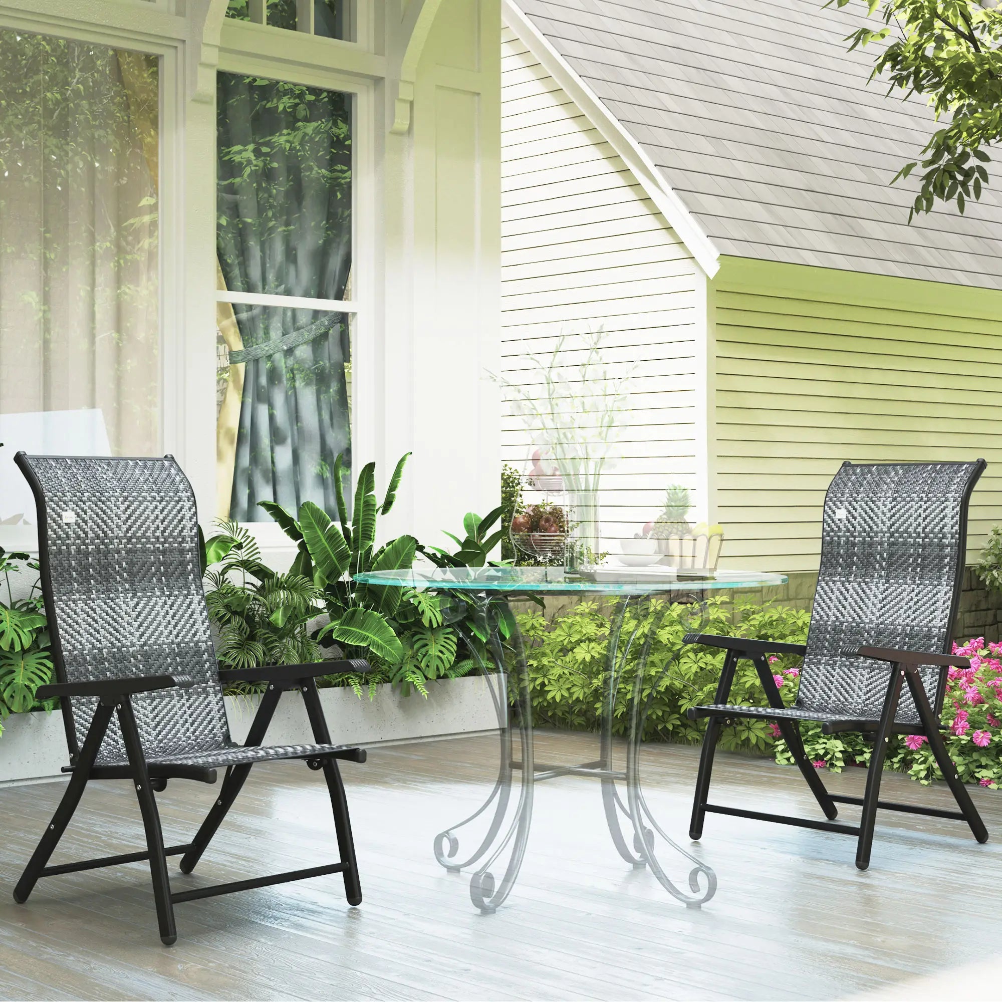 2PCs Outdoor Wicker Folding Chairs, Adjustable Backrest, Mixed Grey, Grey Patio Chairs at Gallery Canada