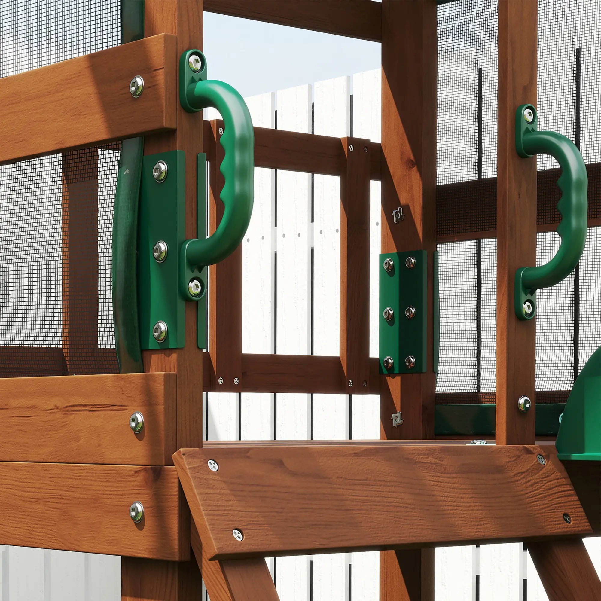 Wood Swing Set With Slide, 2 Swings, Rock Wall, Covered Deck Gym Sets & Swings at Gallery Canada