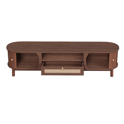 TV Stand, Solid Wood Doors, Drawers, 65" L x 14.5" W x 18" H, Natural Walnut TV Stands at Gallery Canada
