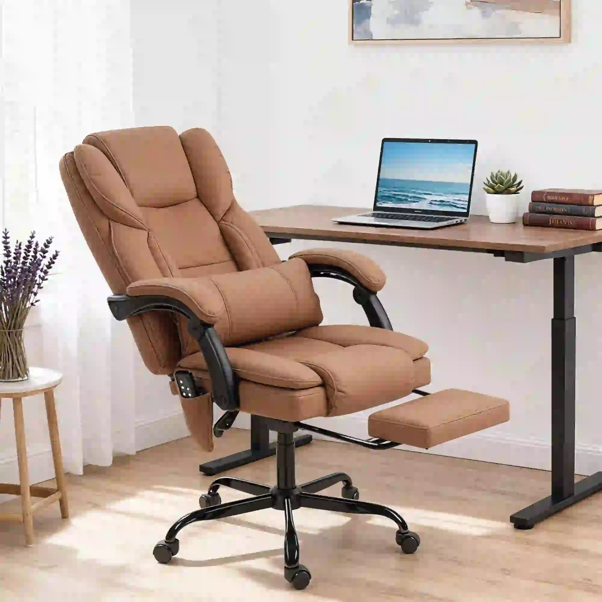 Office Chair with Massage, Faux Leather, Lumbar Support, Footrest, Brown Massage Chairs at Gallery Canada