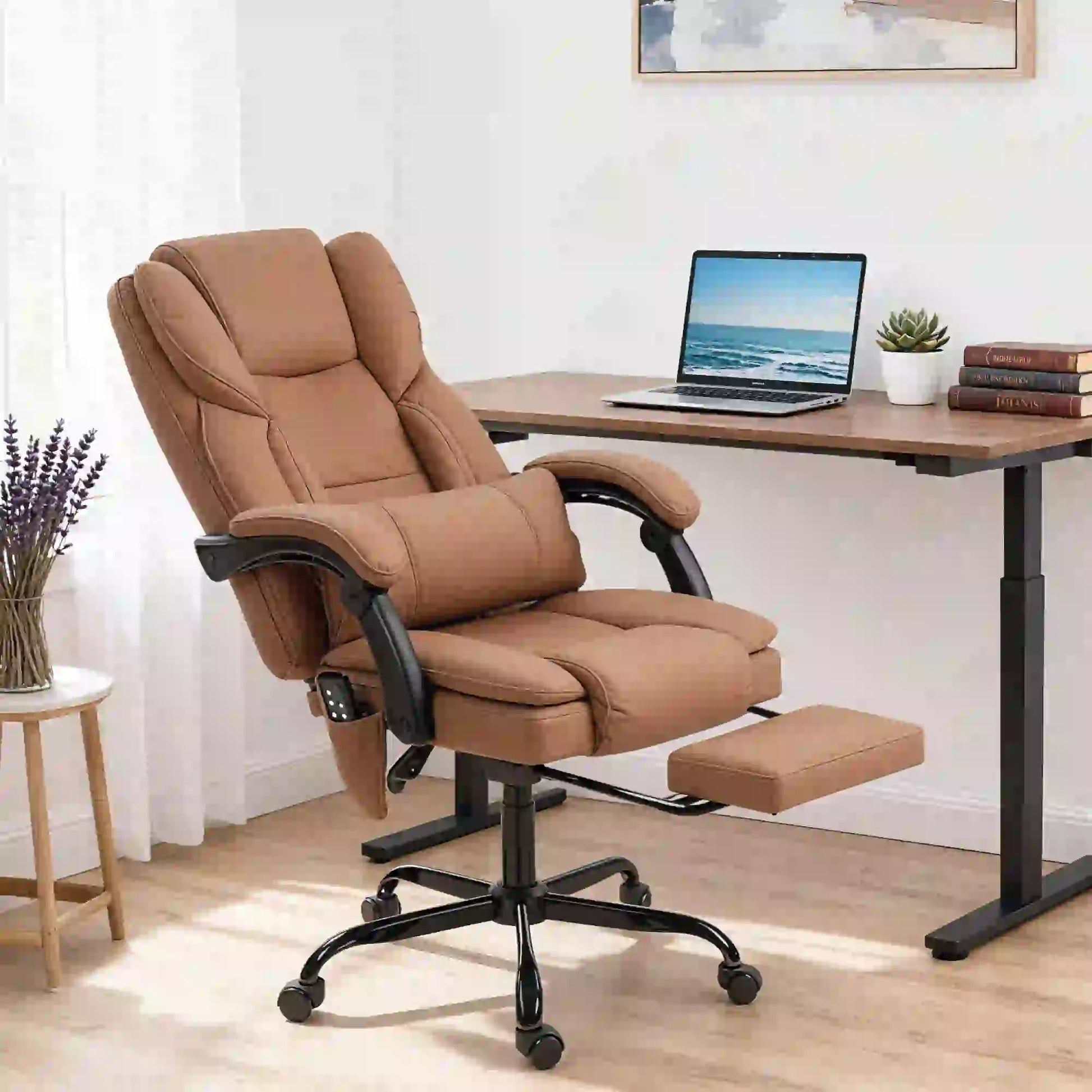 Office Chair with Massage, Faux Leather, Lumbar Support, Footrest, Brown Massage Chairs at Gallery Canada