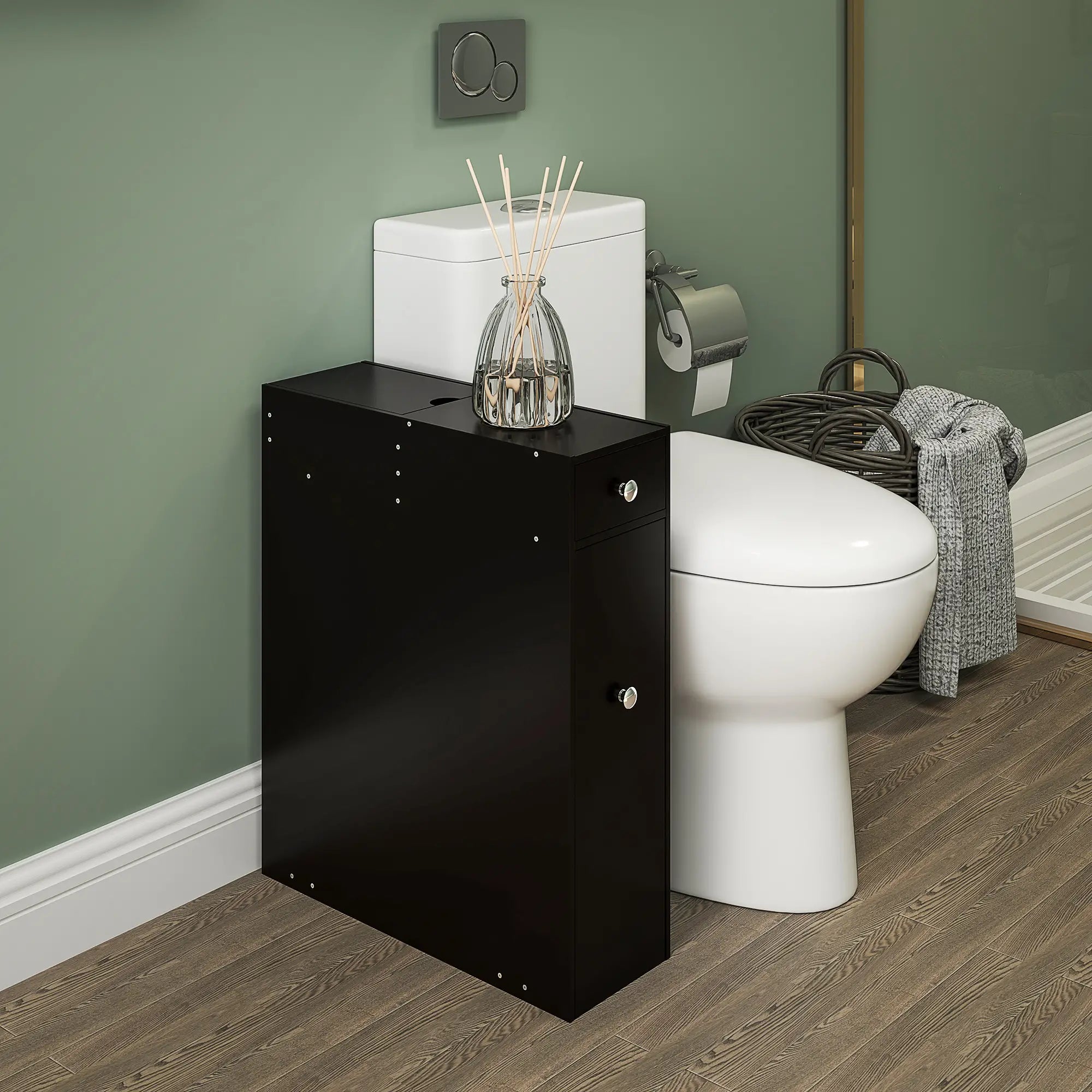 Space Saving Toilet Paper Cabinet, Narrow Bathroom Storage, Black Bathroom Cabinets at Gallery Canada