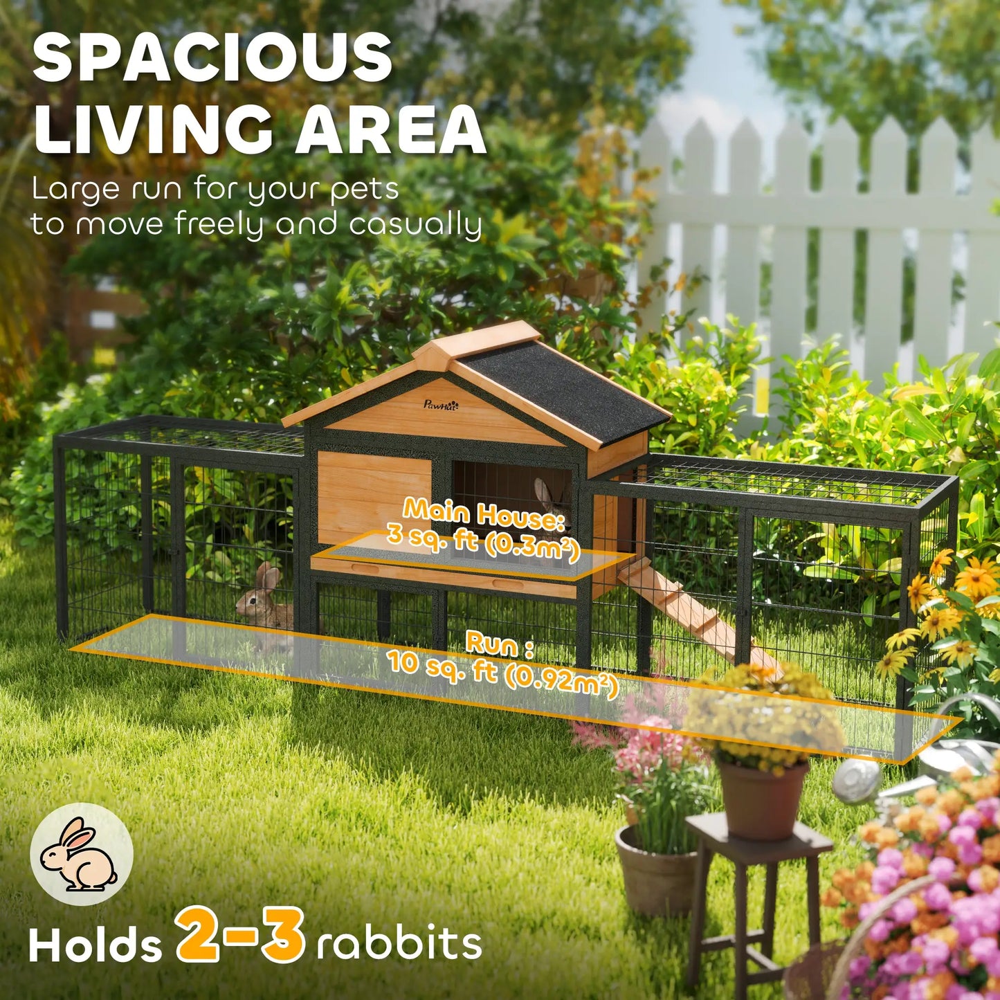 85"L Large Wooden Rabbit Hutch, Outdoor Bunny Cage With Run Box, Yellow Rabbit Hutch at Gallery Canada