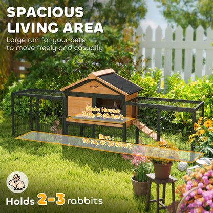 85"L Large Wooden Rabbit Hutch, Outdoor Bunny Cage With Run Box, Yellow Rabbit Hutch at Gallery Canada