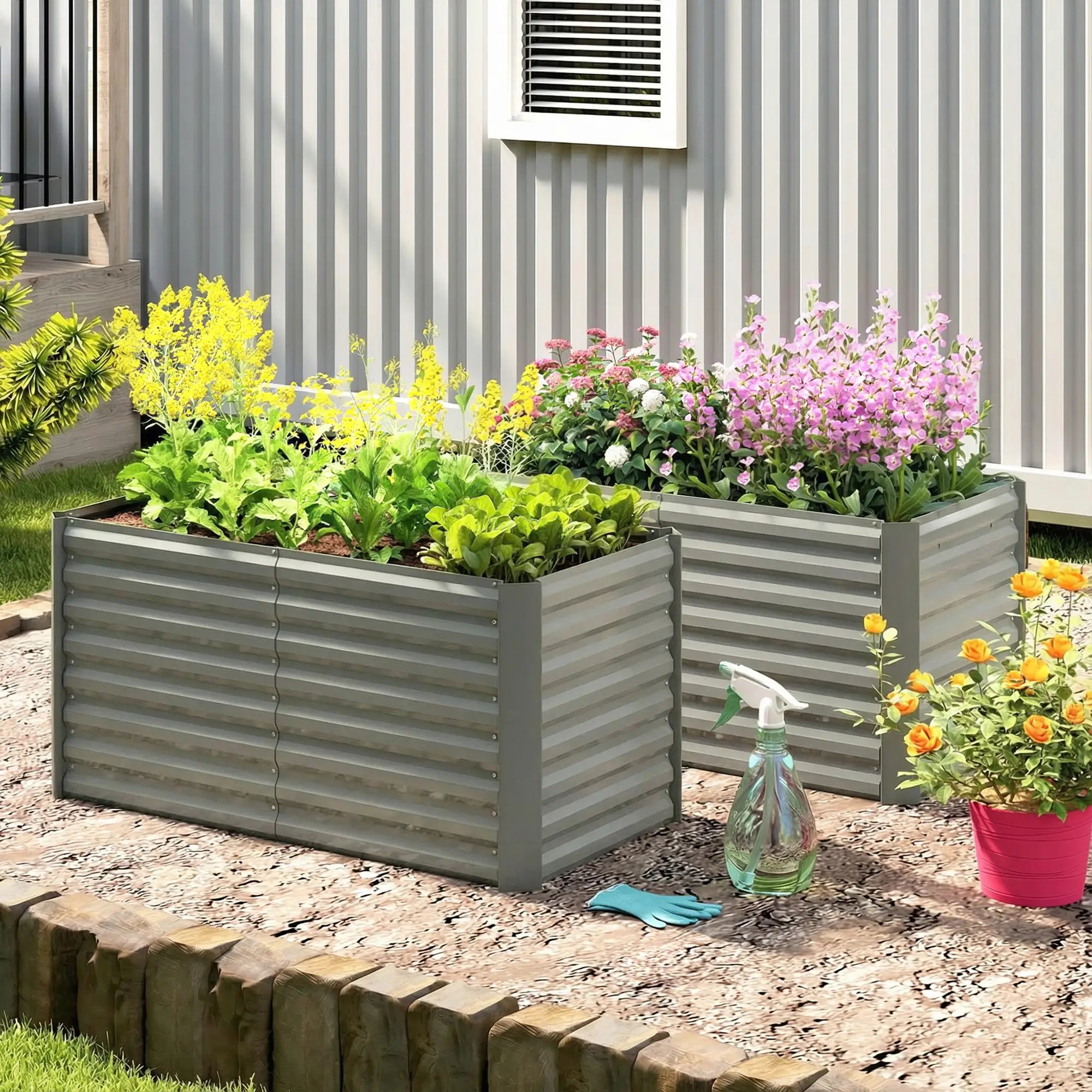 Galvanized Metal Planters, 4' x 2' x 2' Raised Garden Bed, Light Grey Galvanized Planter Boxes at Gallery Canada