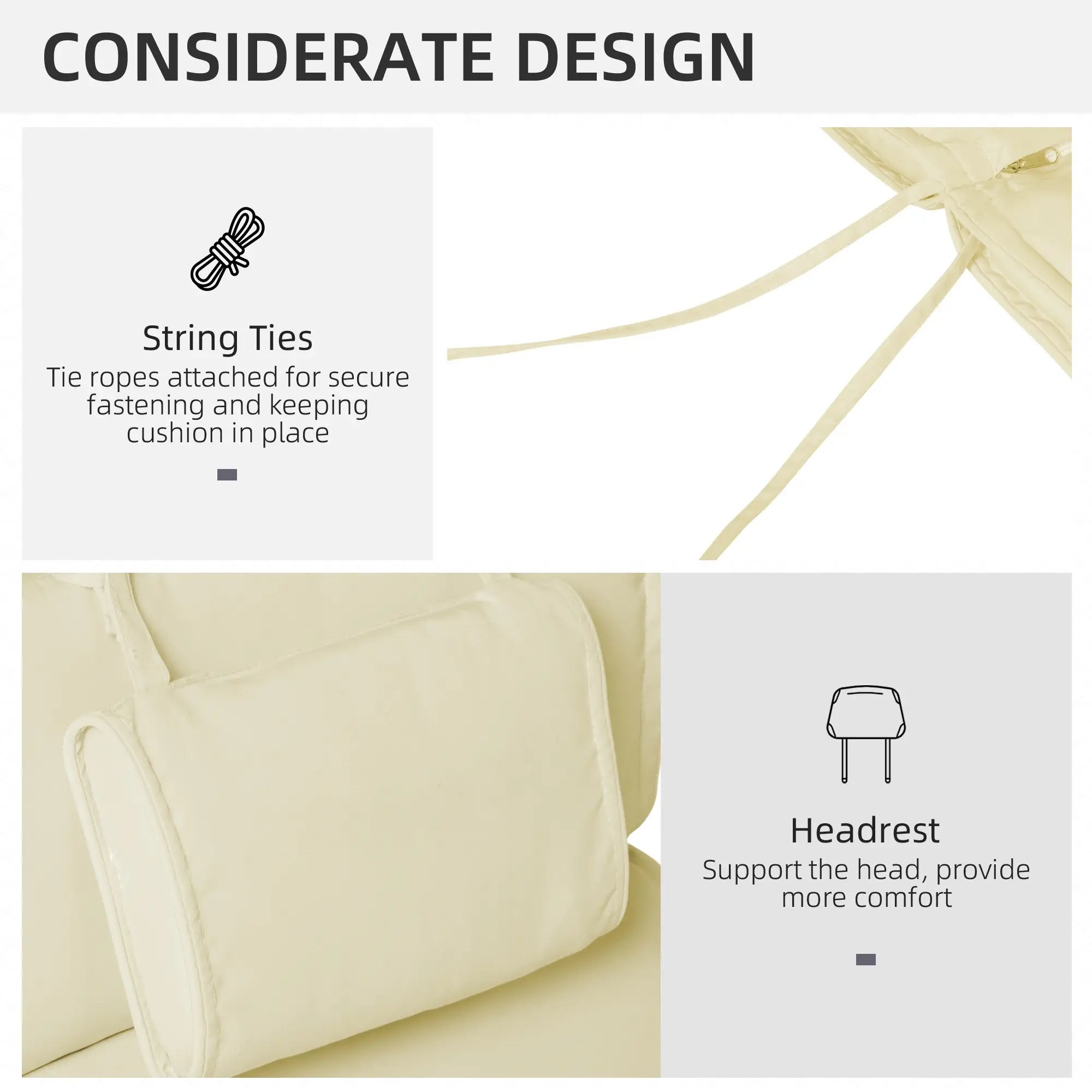 Lounger Chair Cushion, Thick Padded with Headrest, Cream White Patio Chair Cushions at Gallery Canada