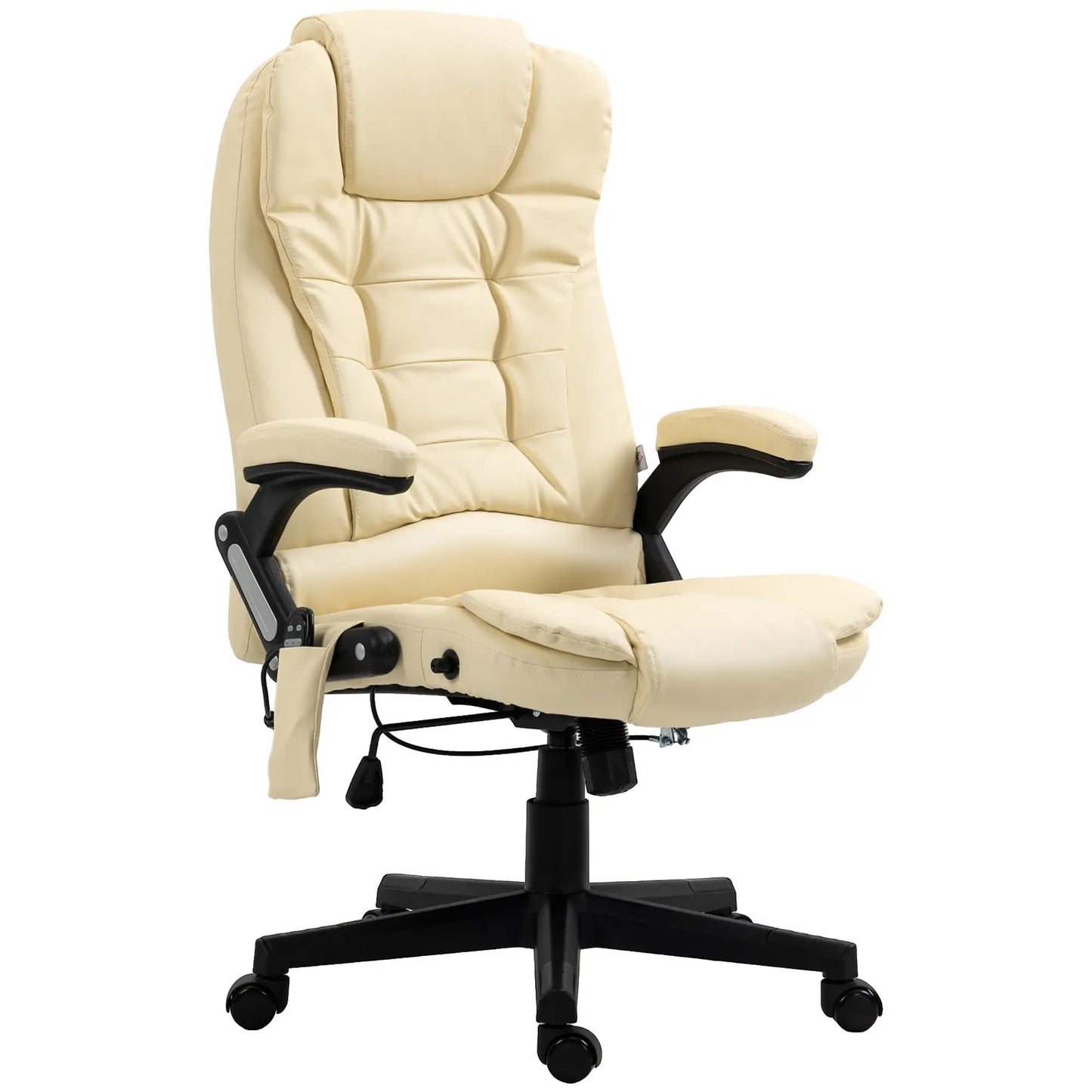 Adjustable Heated Massage Swivel Office Chair, High Back Leather, Beige Massage Chairs at Gallery Canada