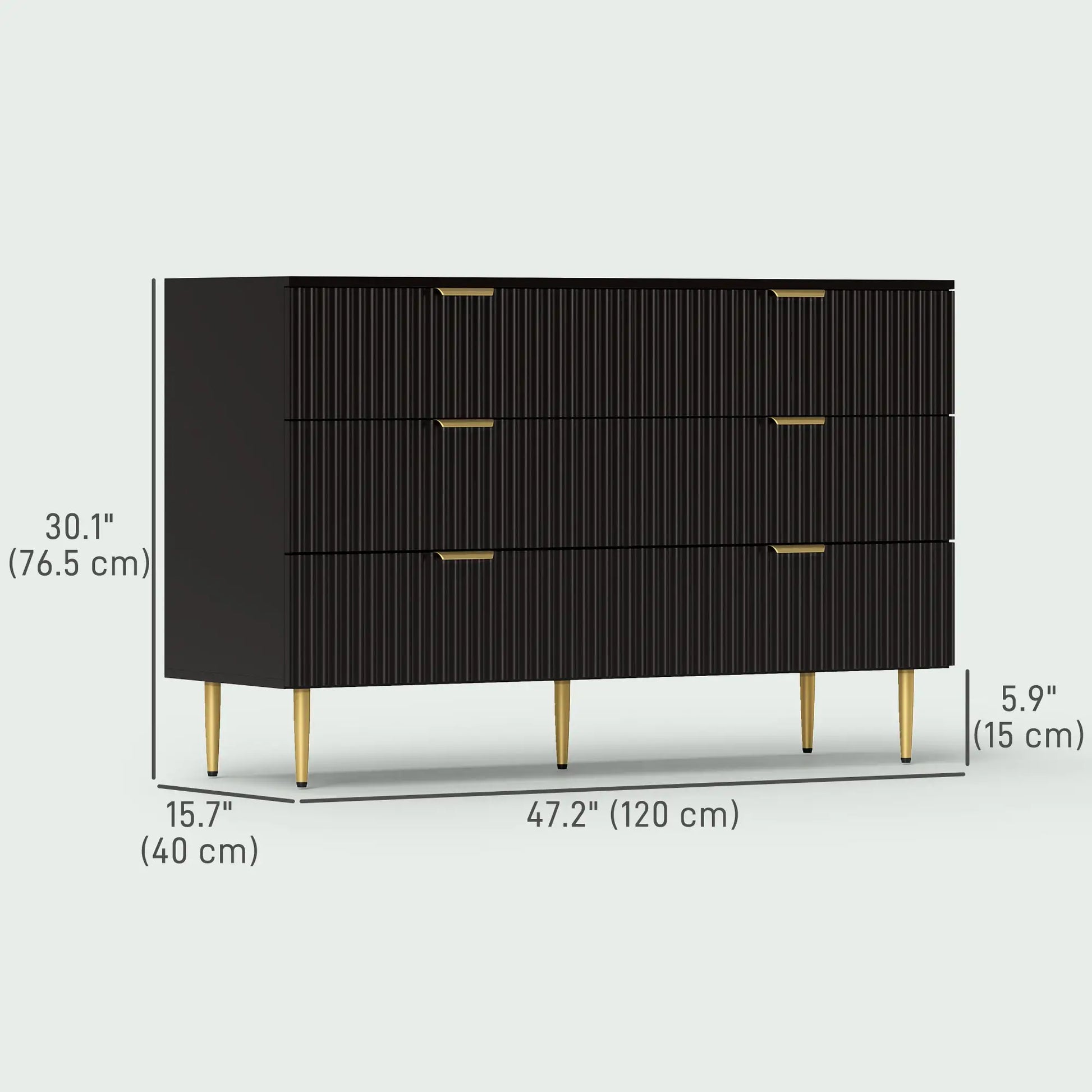 Modern 6 Drawer Dresser, with Gold Legs, Bedroom Chest, Black Storage Cabinets at Gallery Canada