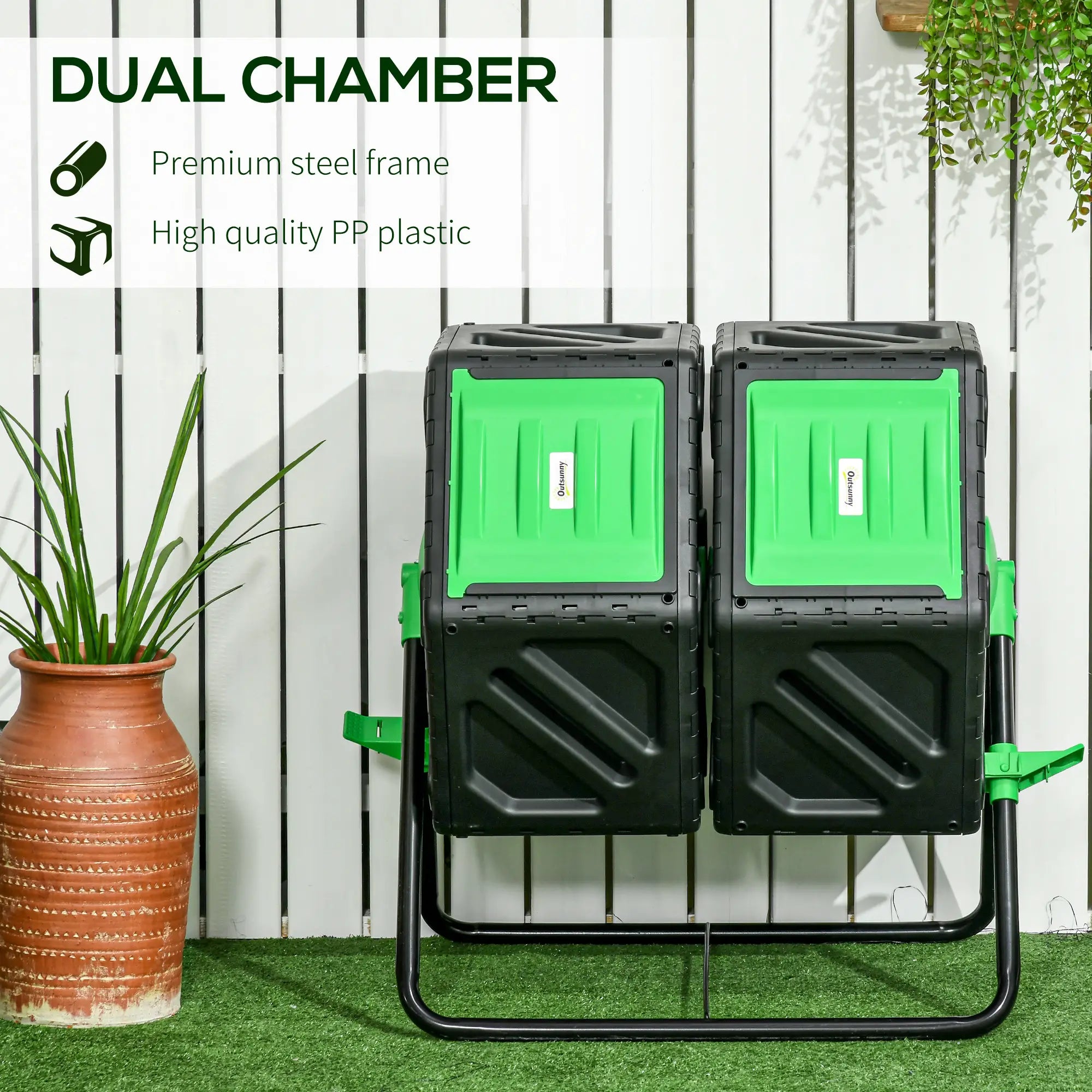 Rotating Composter, Dual Chamber Bin, 24 Vents, Steel Legs, 34.5 Gallon, Green Garden Accessories at Gallery Canada