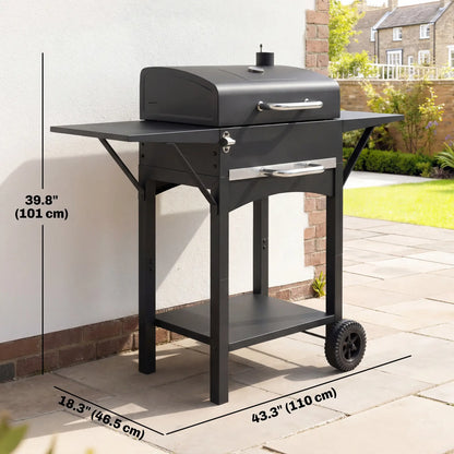 Charcoal Grill With Side Tables, Barbecue Smoker With Thermometer, 43.3"x18.3"x39.8", Black Charcoal BBQ Grils at Gallery Canada