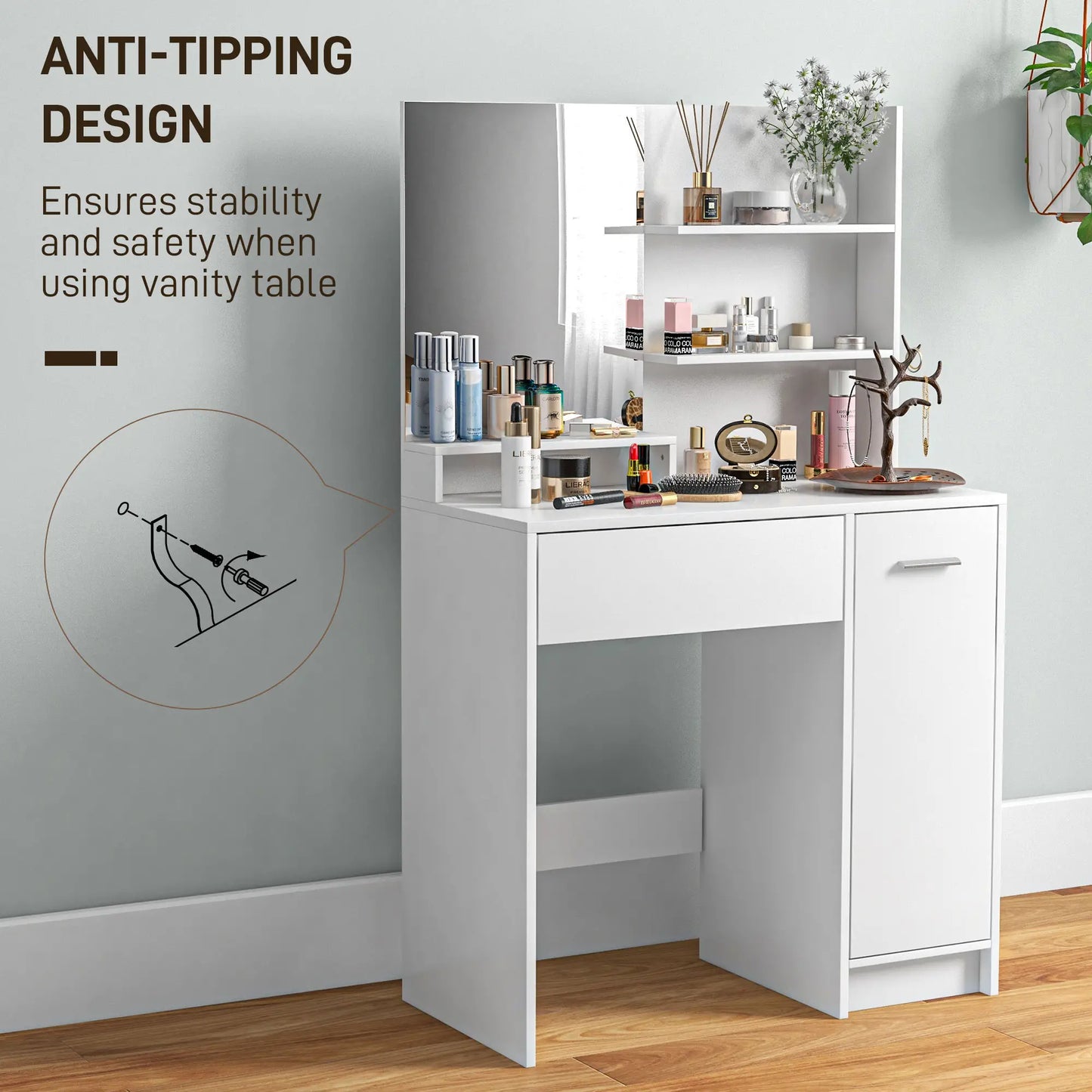 Vanity Set with Mirror, Stool, Storage Drawer, White Dressing & Vanity Tables at Gallery Canada