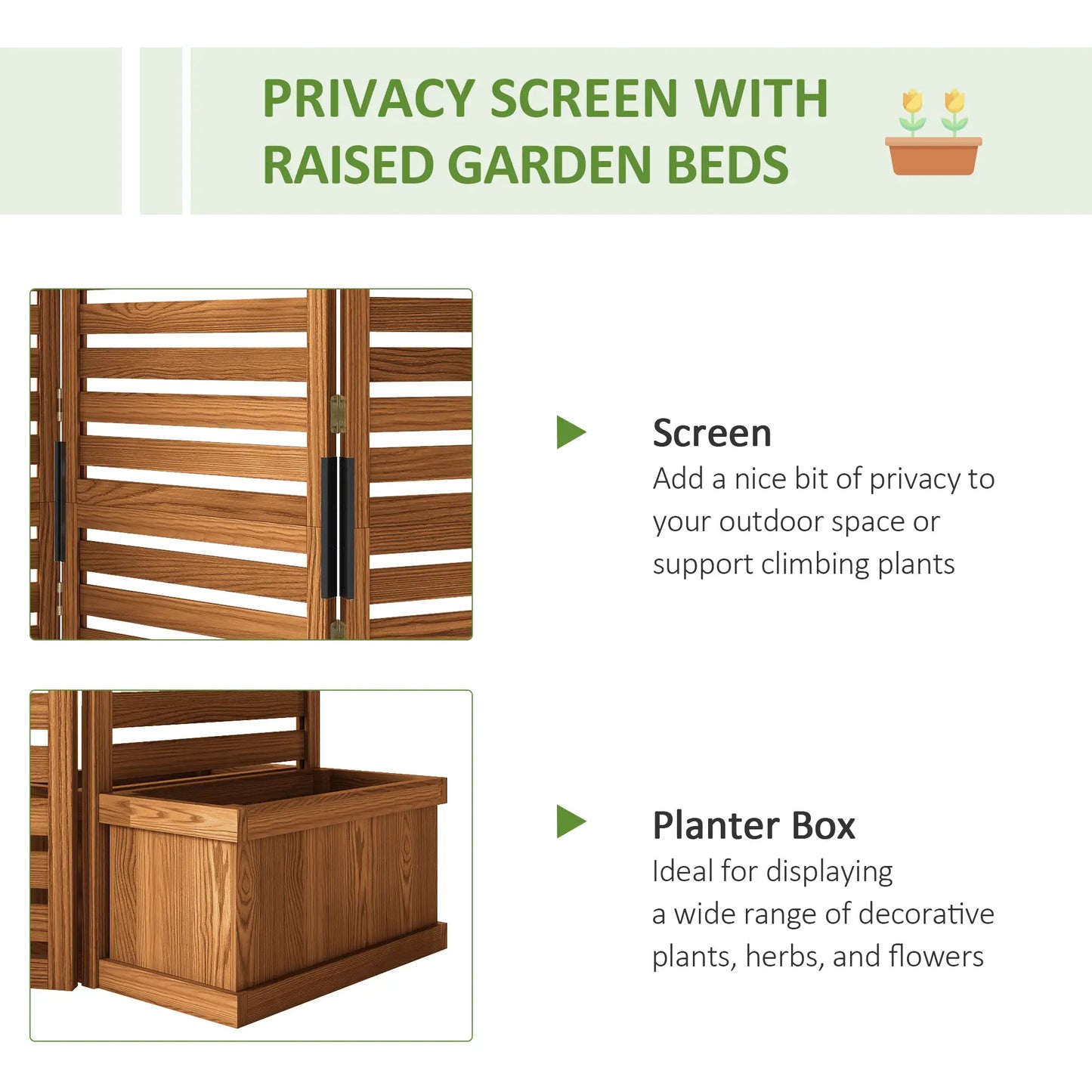 Outdoor Privacy Screen, Wood Panel with 4 Planter Boxes, Raised Bed, 3 Panels Side Awnings at Gallery Canada