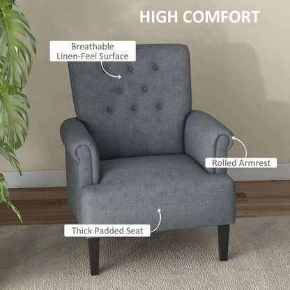 Fabric Accent Armchair, Modern Living Room Chair, Wood Legs, Grey Single Sofas at Gallery Canada
