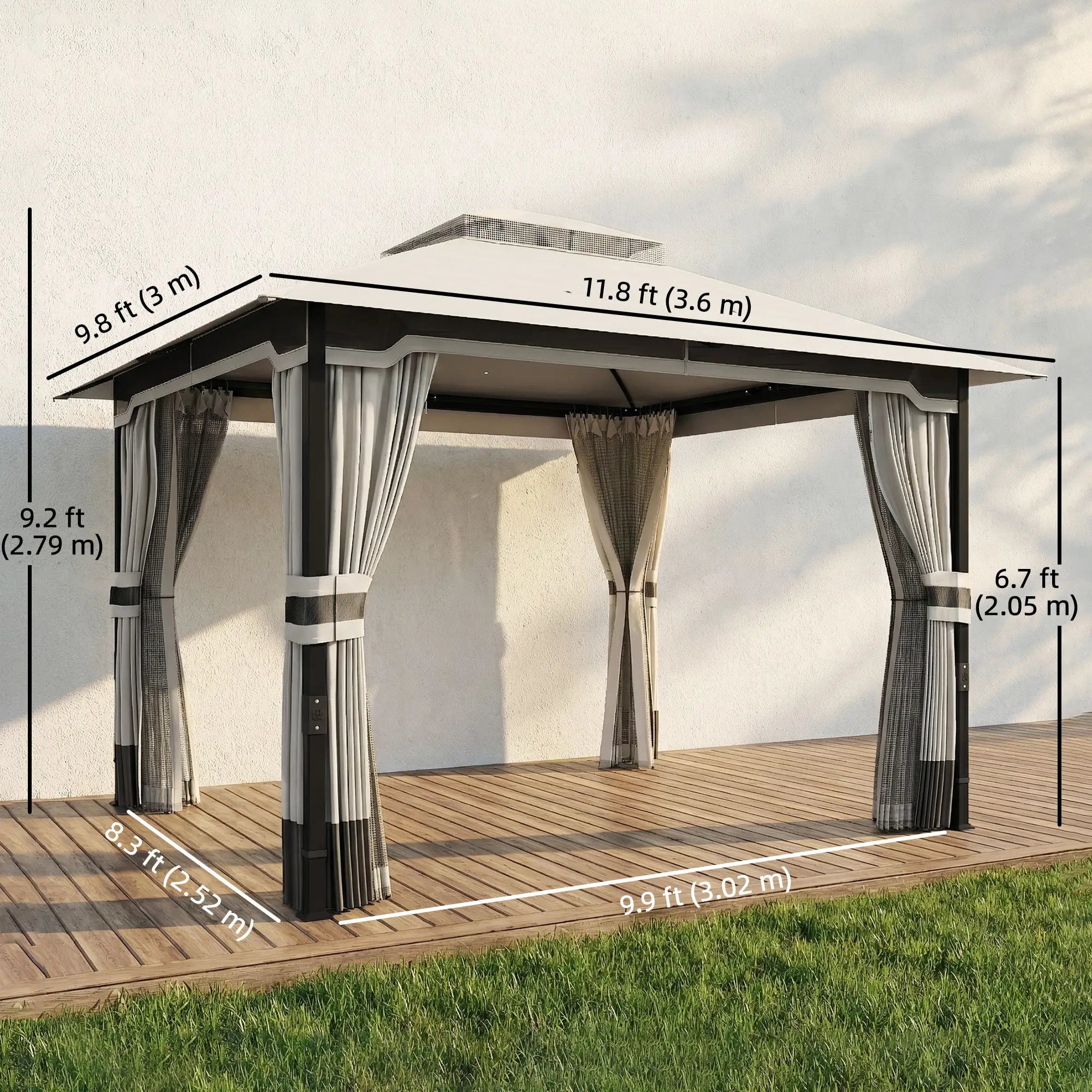 10' x 12' Patio Gazebo, Double Roof Canopy Shelter, Steel Frame, Light Grey Gazebos at Gallery Canada