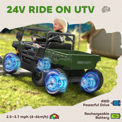 24V 4WD Kids Ride On Truck, 6 Wheels, 2 Seater, Remote, Dump Bed, Green Electric Toy Cars at Gallery Canada