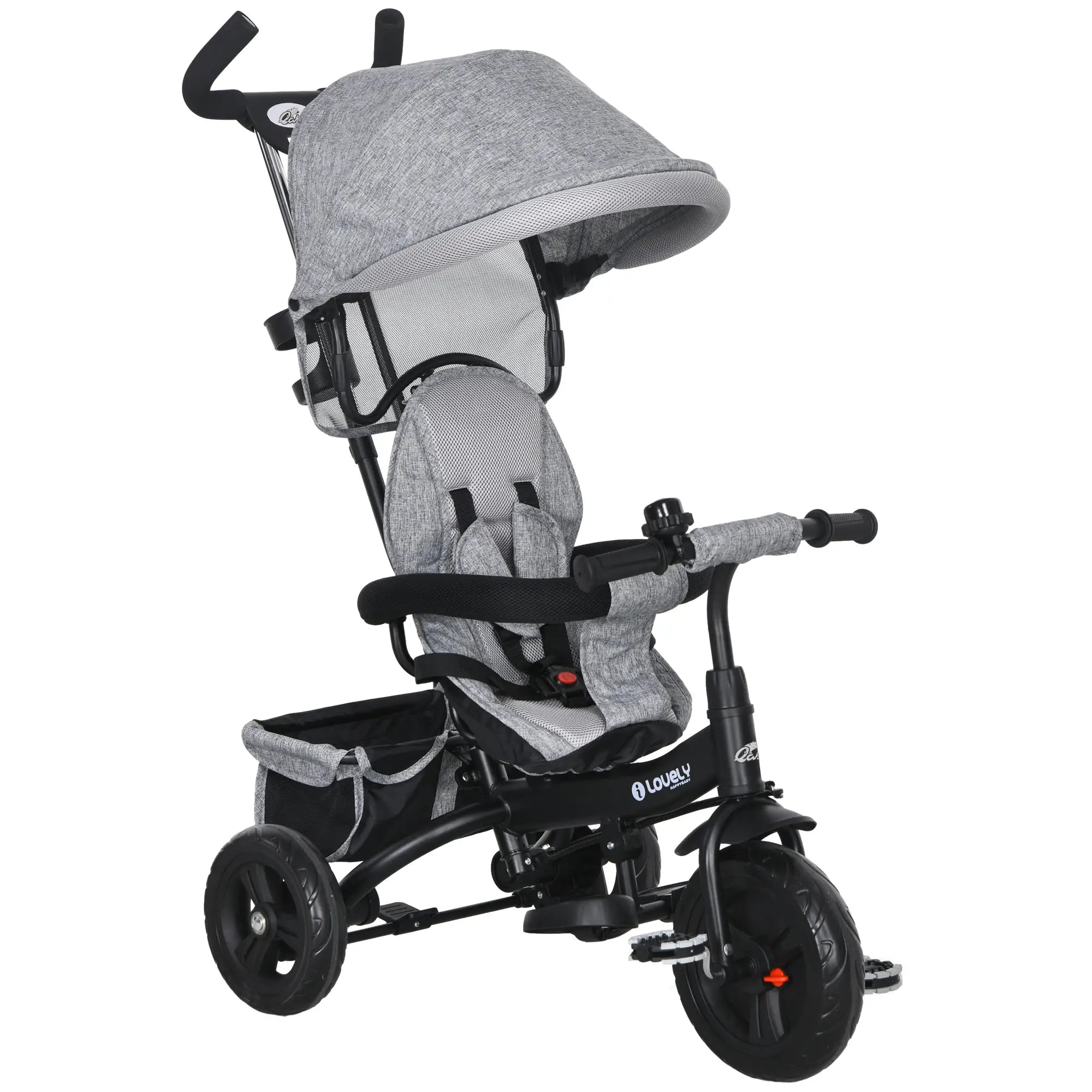 6 in 1 Toddler Tricycle Stroller, Basket, Canopy, 5-Point Harness, 12-60 Months, Grey Tricycles for Kids at Gallery Canada