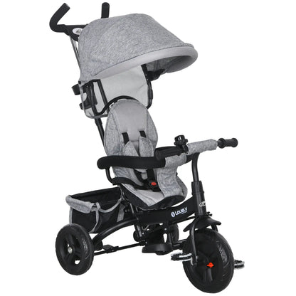 6 in 1 Toddler Tricycle Stroller, Basket, Canopy, 5-Point Harness, 12-60 Months, Grey Tricycles for Kids at Gallery Canada
