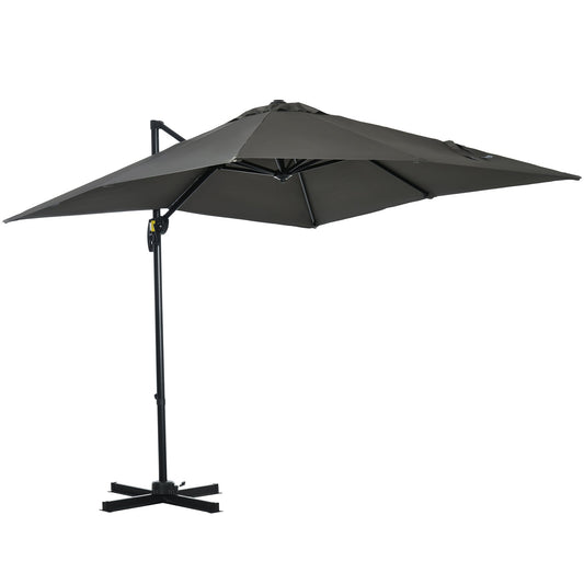 8' x 8' Square Patio Hanging Offset Umbrella with 360° Rotation, Aluminum Outdoor Cantilever Parasol with Crank &; Tilt, Sun Canopy Shelter with Cross Base, Grey - Gallery Canada