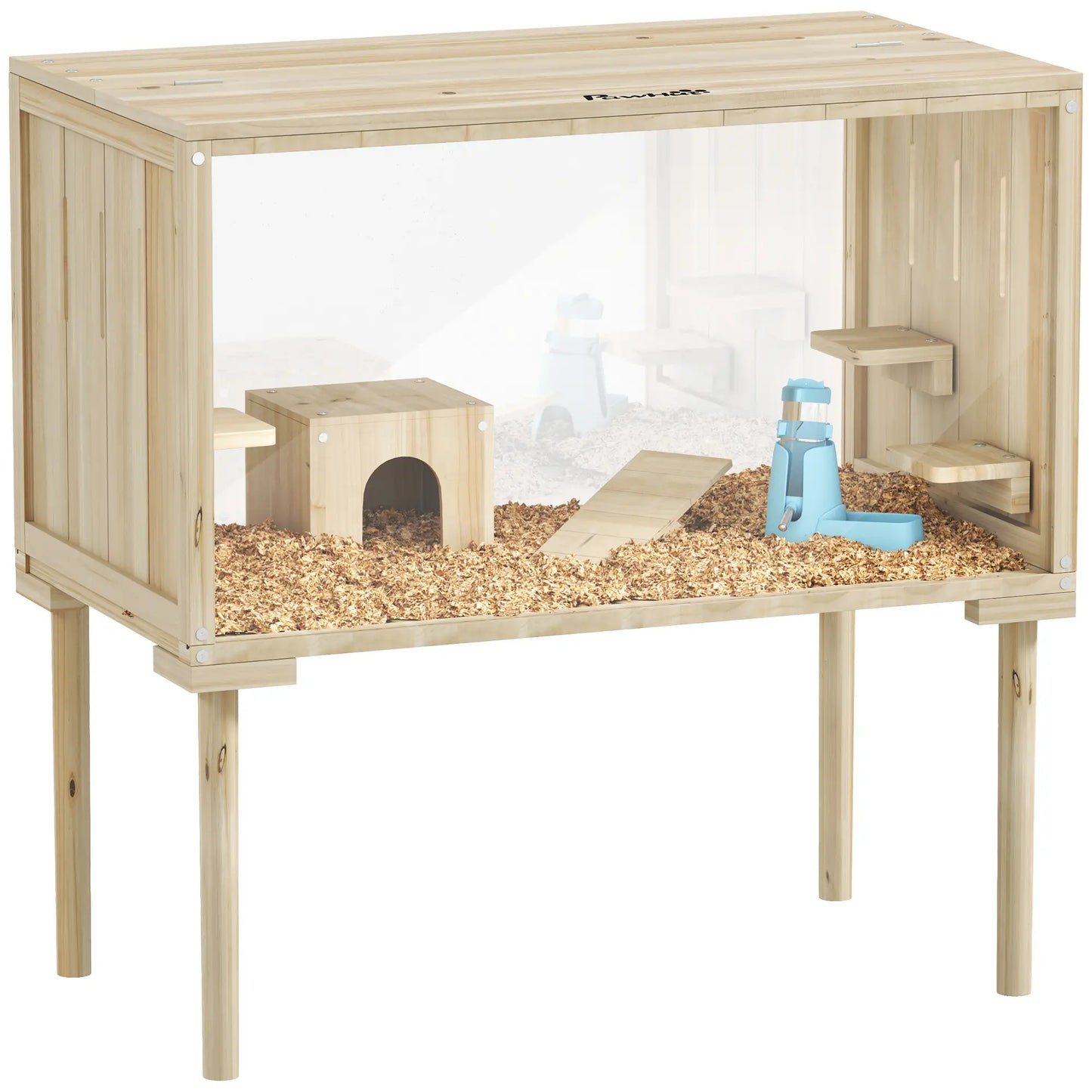 28"L Wooden Hamster Cage, Seesaw, Water Bottle, Food Dish, Hut, Transparent Panel Hamster Cages at Gallery Canada