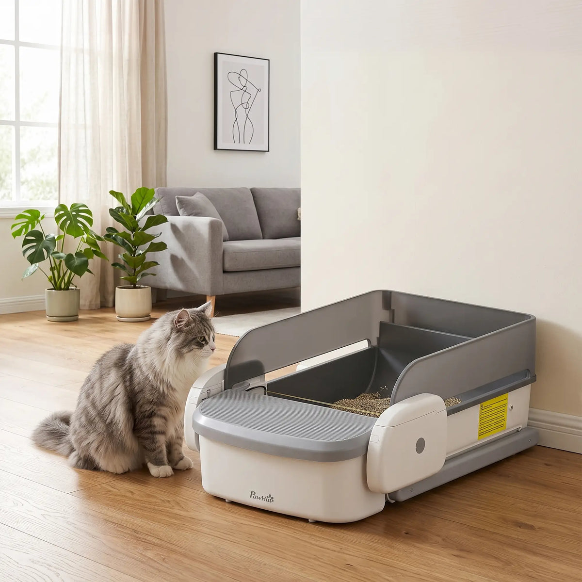 Automatic Cat Litter Box, Self Cleaning, App Control, Open Top, Grey Cat Litter Box Enclosures at Gallery Canada