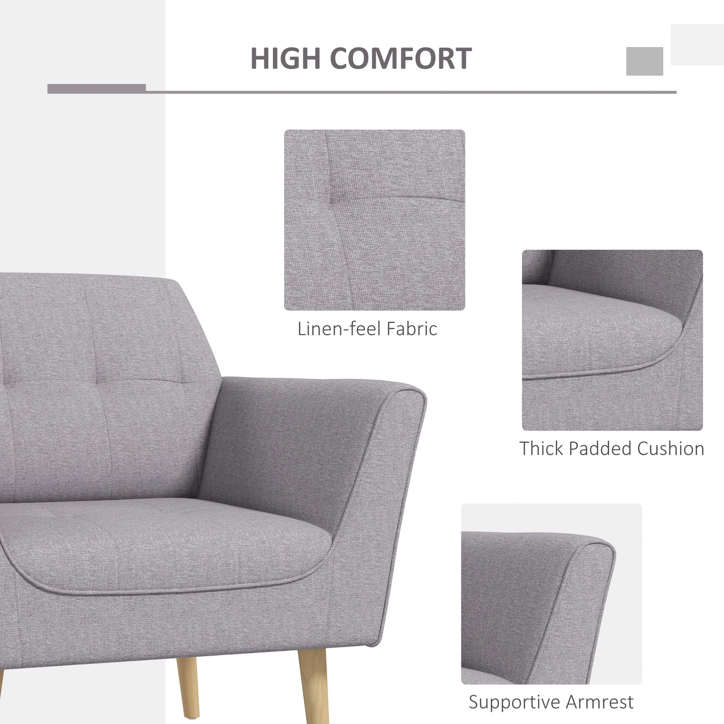 Upholstered Armchair, Modern Tufted Accent Chair, Rubber Wood Legs, Grey Accent Chairs at Gallery Canada