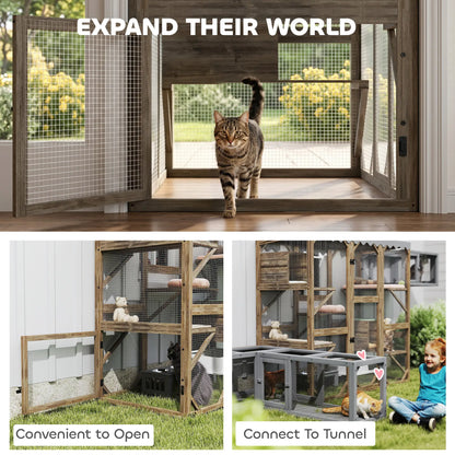Wooden Catio Outdoor, Waterproof Cover, 5 Platforms, 59" x 28" x 59", Brown Outdoor Cat Enclosures at Gallery Canada