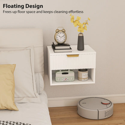 Floating Nightstands, Set of 2 with Drawer and Shelf, White Bedside Tables at Gallery Canada